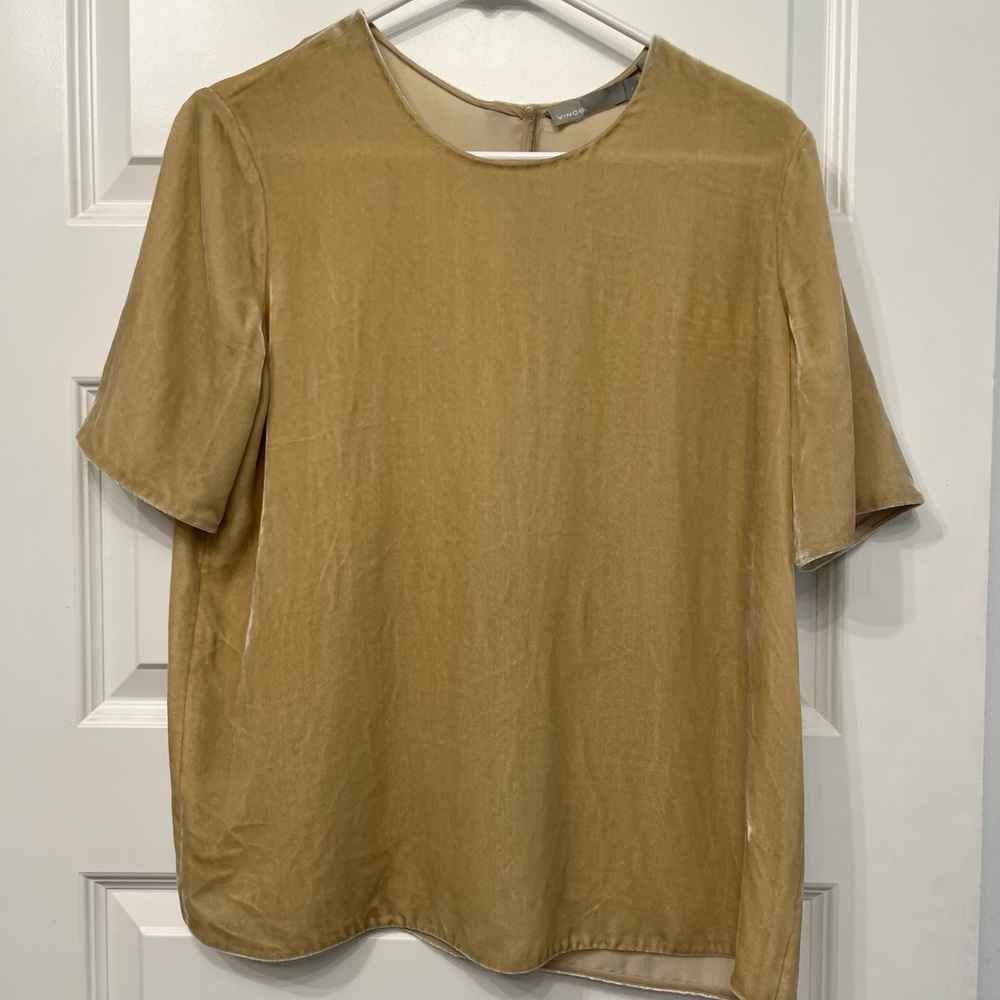 Vince dark tan velvet and silk loose fit luxury top minimalist design